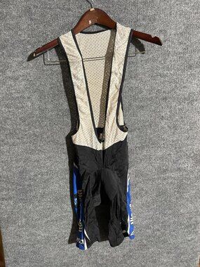 AMD Cycling Bib Shorts Mens Medium Black Blue Padded Chamois Bike Mesh Logo